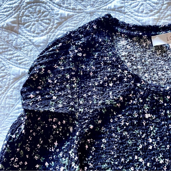 Loft Floral Popcorn Knit Long Twist Sleeve Top Blouse Size S NWOT - Picture 10 of 12